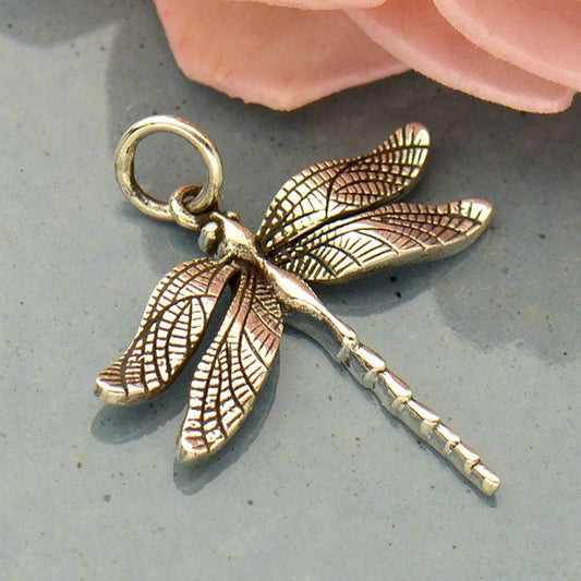 Sterling Silver Large Detailed Dragonfly Charm 24x20mm