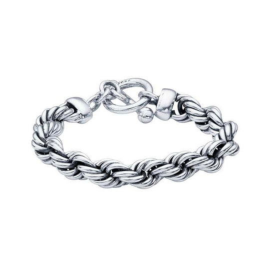 Handcrafted 925 Sterling Silver Woven Rope Chain Toggle Bracelet 10mm