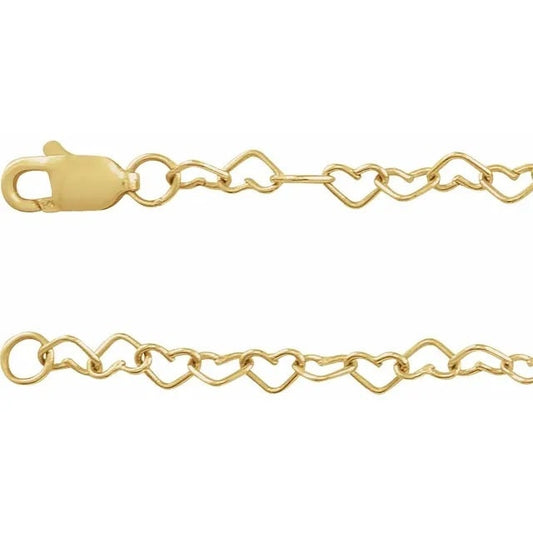 14K Yellow Gold 3.2 mm Heart Chain 9" Anklet Bracelet or Necklace, choose your size