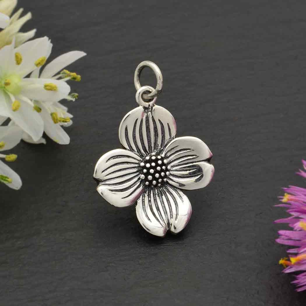 Sterling Silver Dogwood Flower Charm 23x16mm