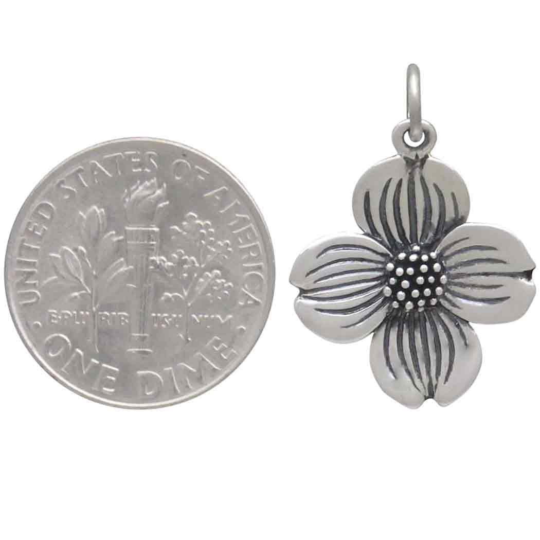 Sterling Silver Dogwood Flower Charm 23x16mm