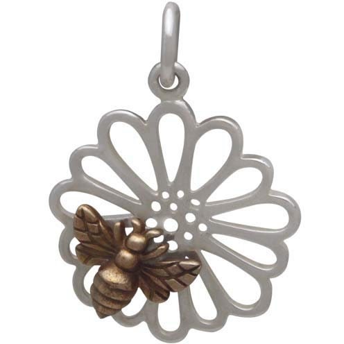 Sterling Silver Daisy Charm with Bronze Bee