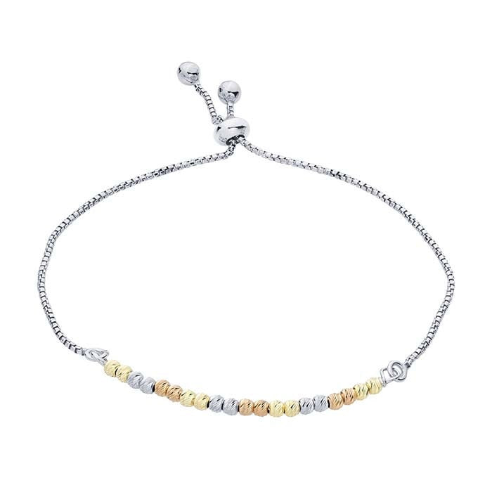 Sterling Silver Box Chain Bracelet w/ Multi-Color Diamond-Cut Beads, Adjustable