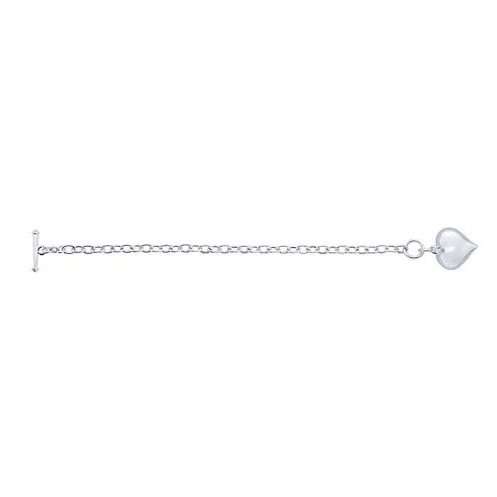 925 Sterling Silver 5.2mm Cable Chain Toggle Bracelet with Puff Heart Charm