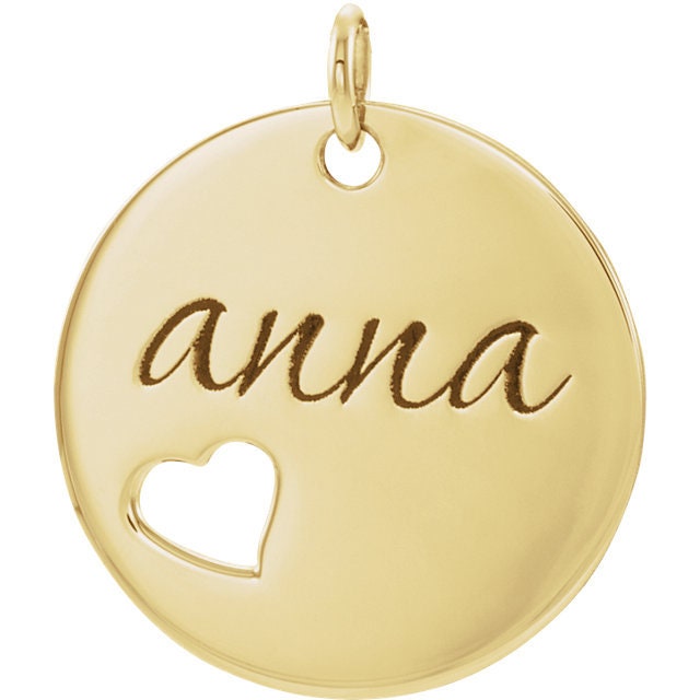 Pierced Heart Engravable Disc Pendant or Necklace, your choice of Sterling Silver, 14k Gold