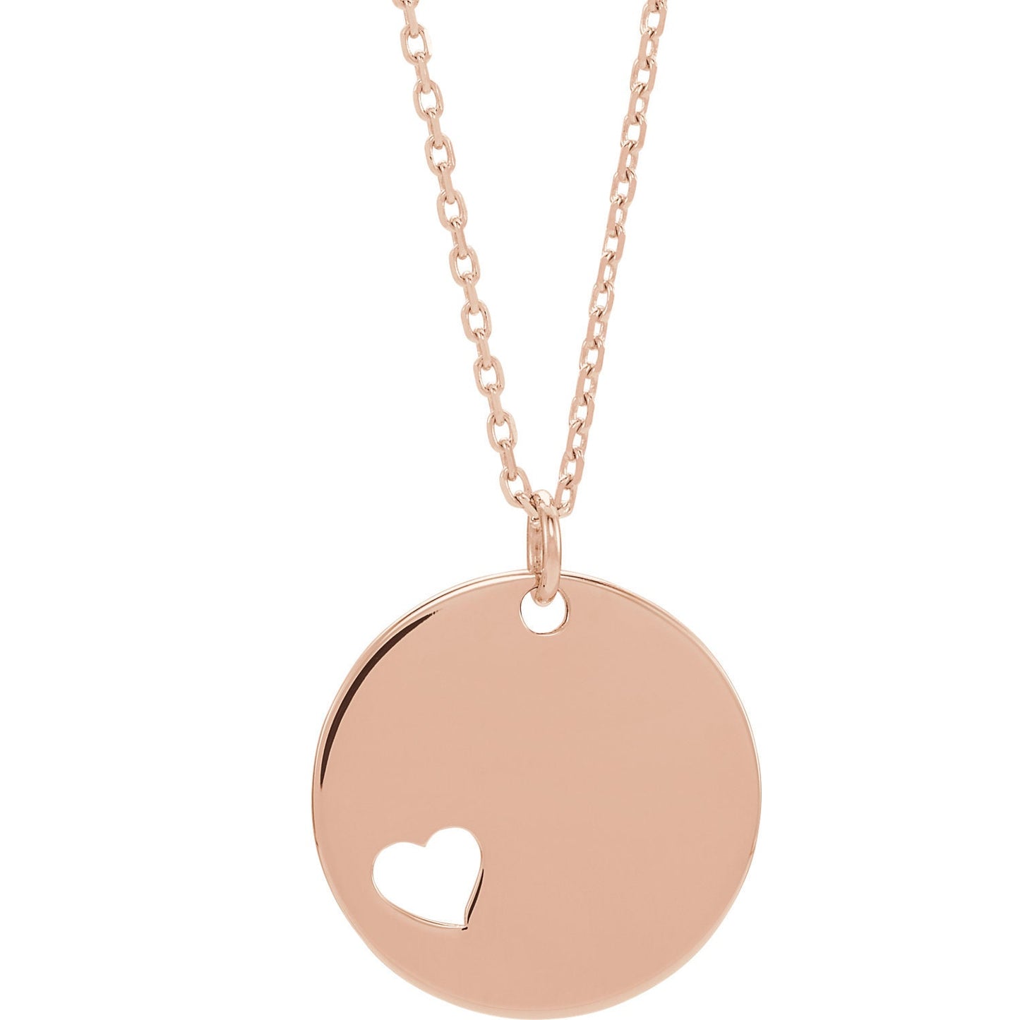 Pierced Heart Engravable Disc Pendant or Necklace, your choice of Sterling Silver, 14k Gold