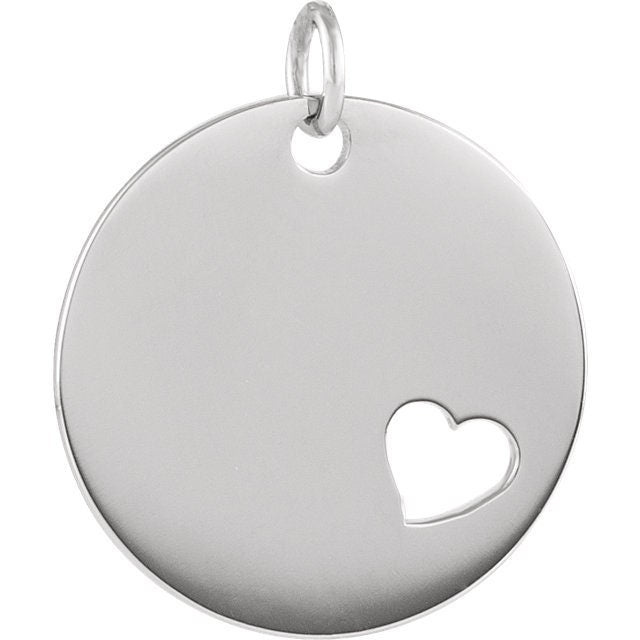 Pierced Heart Engravable Disc Pendant or Necklace, your choice of Sterling Silver, 14k Gold