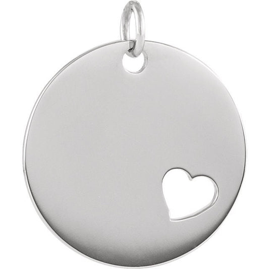 Pierced Heart Engravable Disc Pendant or Necklace, your choice of Sterling Silver, 14k Gold