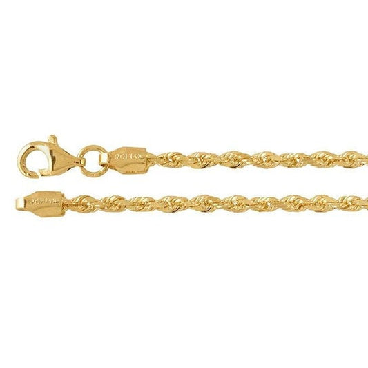 14K Yellow Gold 2mm Diamond-Cut French Rope Chain, choose 20 or 24 inch