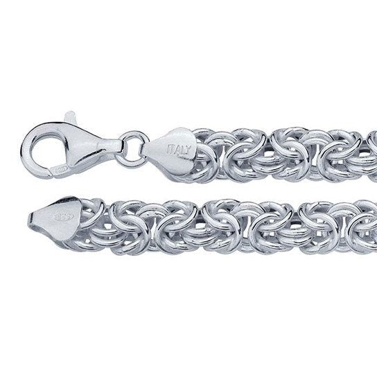 Sterling Silver 8mm Oval Byzantine Chain in 18 or 20 inch