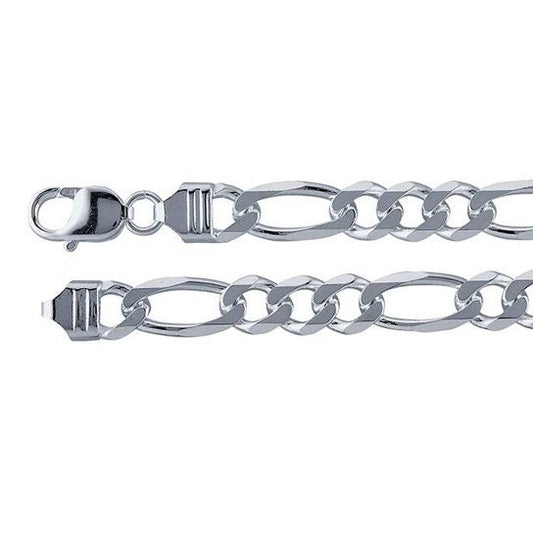 Sterling Silver 11.6mm Diamond-Cut Figaro Chain Bracelet, 8 inch