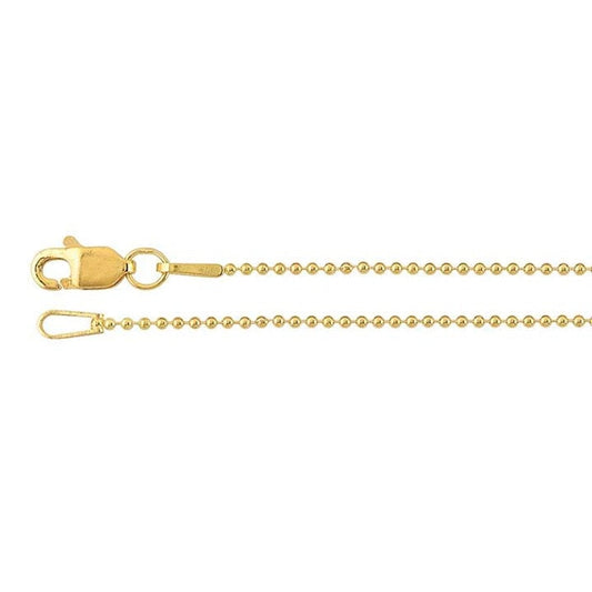 18K Yellow Gold 1mm Bead Chain, choose 16inch or 18inch