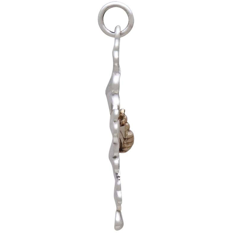 Silver Cherry Blossom Cluster Charm with Bronze Bee 33x12mm