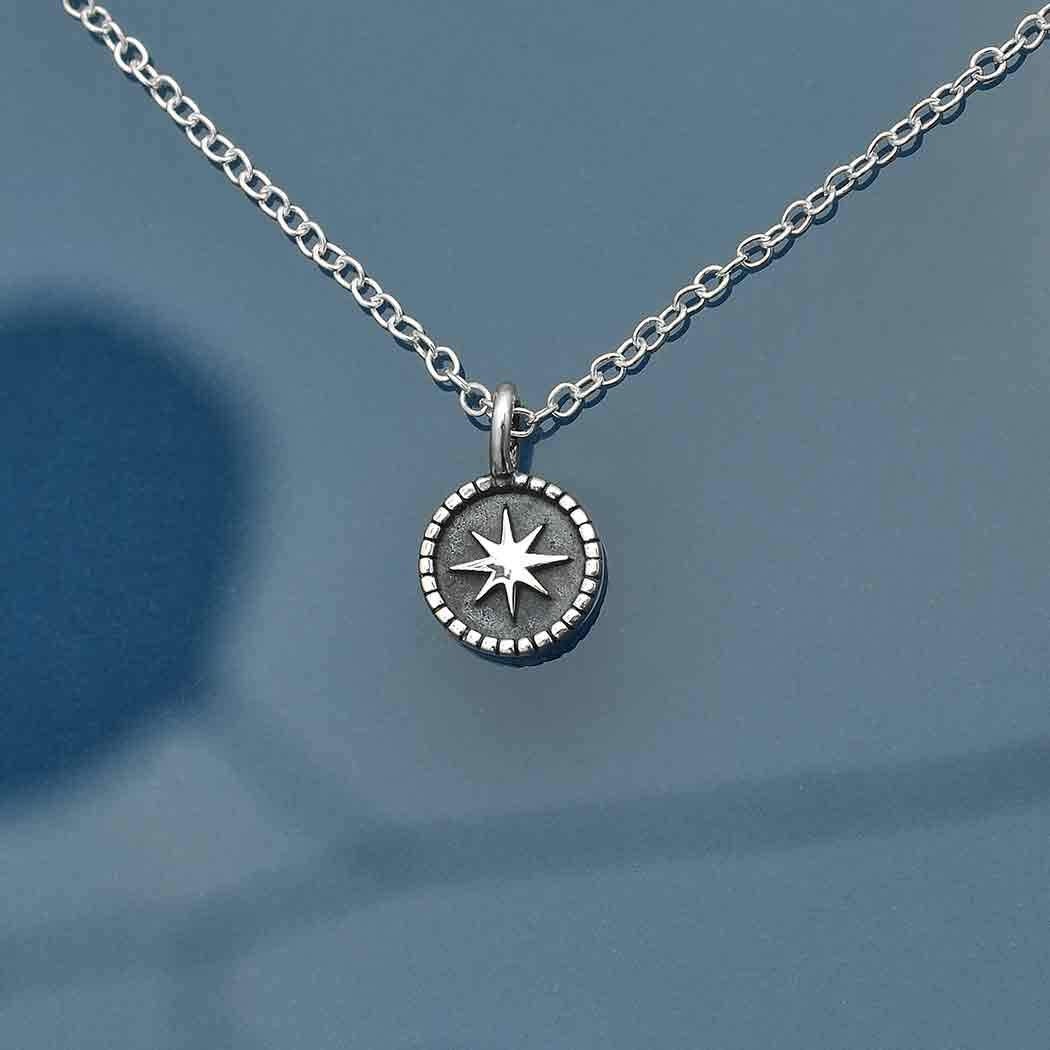 Sterling Silver Compass Necklace 18 Inch