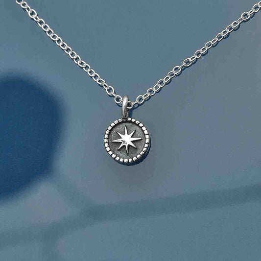 Sterling Silver Compass Necklace 18 Inch