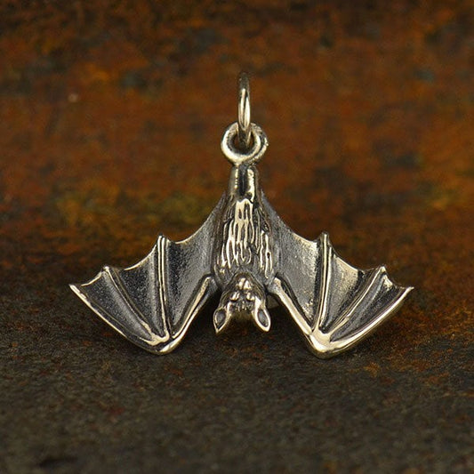 Sterling Silver Realistic Bat Charm 17x20mm