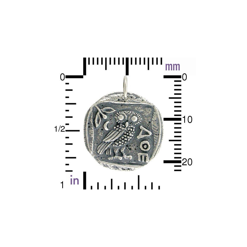 Sterling Silver Ancient Coin Charm - Athena's Owl 24x19mm