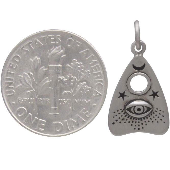 Silver Ouija Planchette Charm with All Seeing Eye 20x11mm