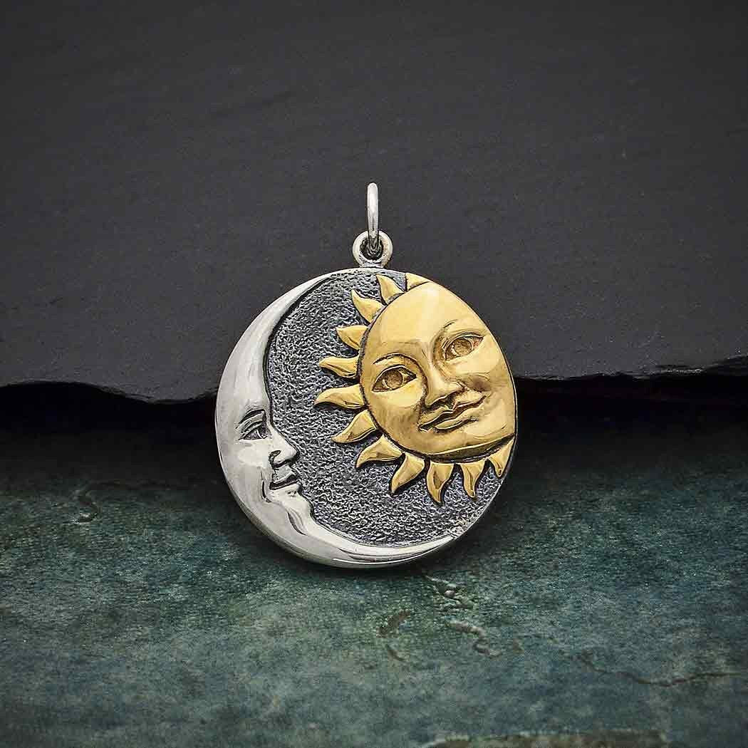 Mixed Metal Sun and Moon Pendant 27x21mm