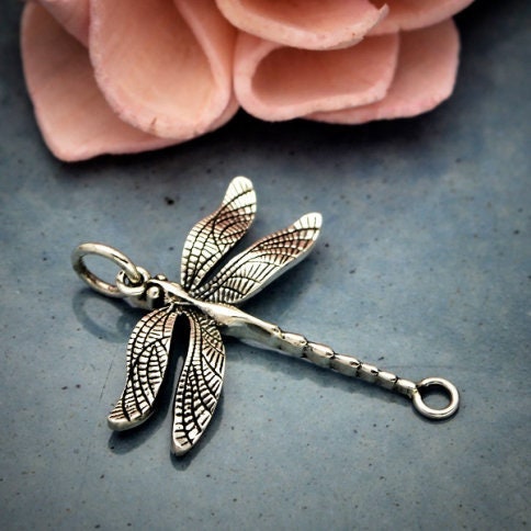 Sterling silver detailed dragonfly link, component, pendant