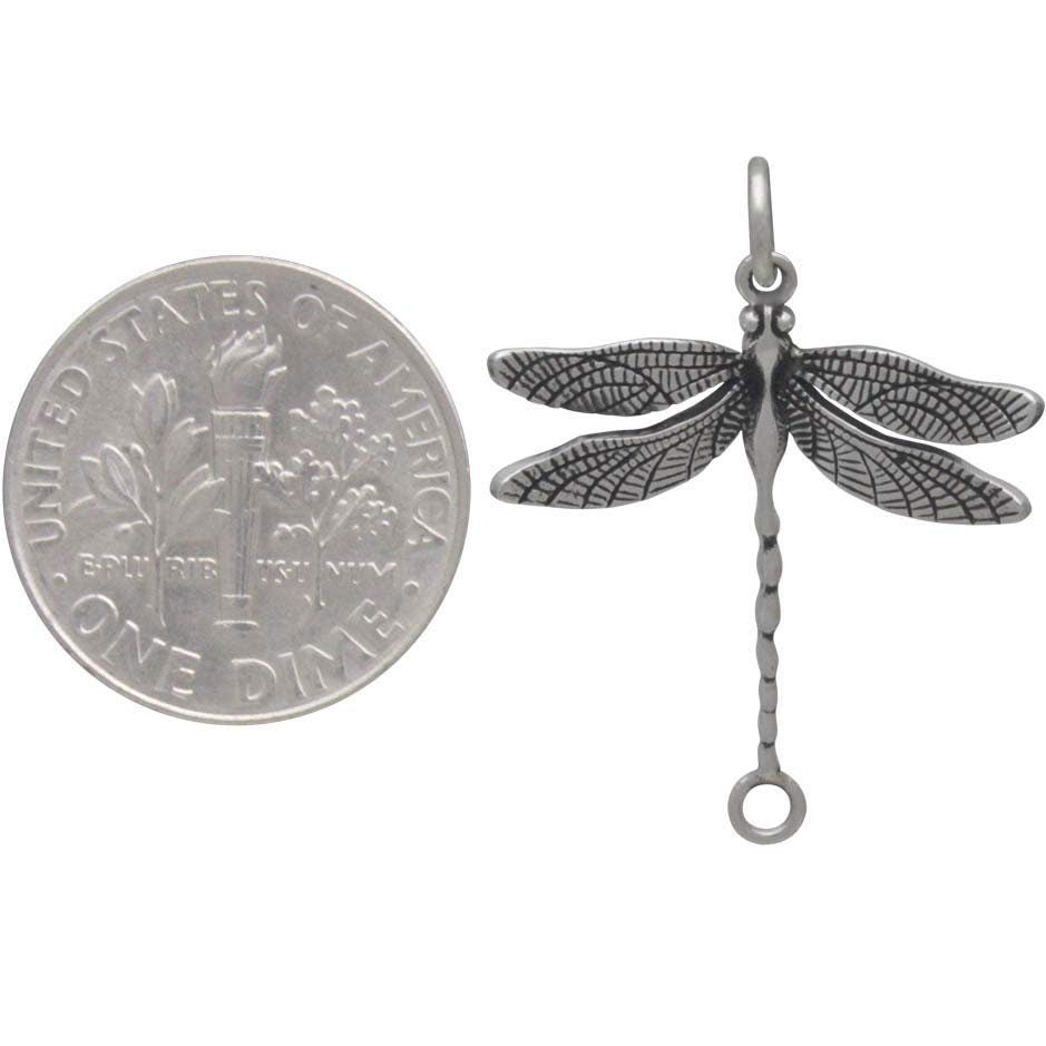 Sterling silver detailed dragonfly link, component, pendant