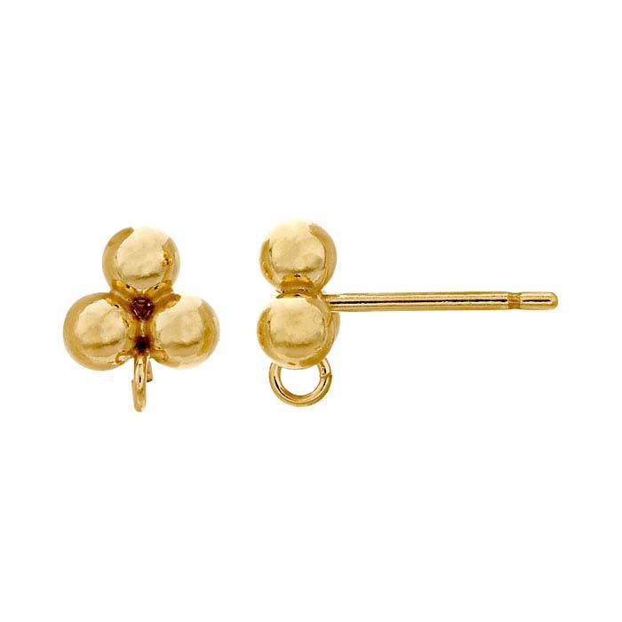 14/20 Yellow Gold-Filled Three-Ball Post Earring with Ring, sold in pairs