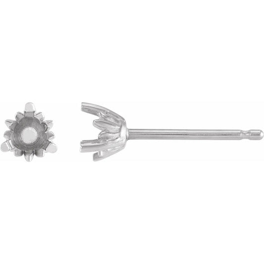 4 mm Round 3-Prong Lotus Earring Mounting, available in Sterling Silver or Gold, sold in pairs